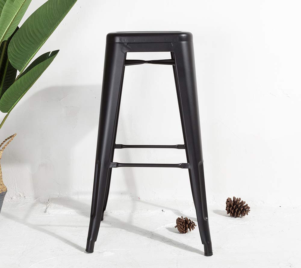 Kosmi Lot de 4 tabourets de Bar en métal Noir Mat Style Industriel - Hauteur 66 cm