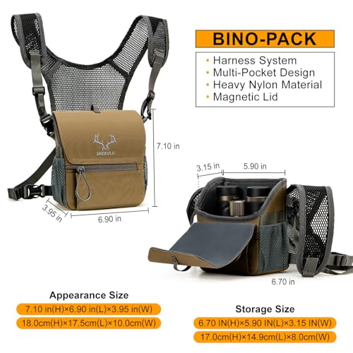 Image of MOXULE Binocular Harness Chest Pack: Bino Case with Magnetic Lid and Rain Cover for Hunting - BINO Lite
