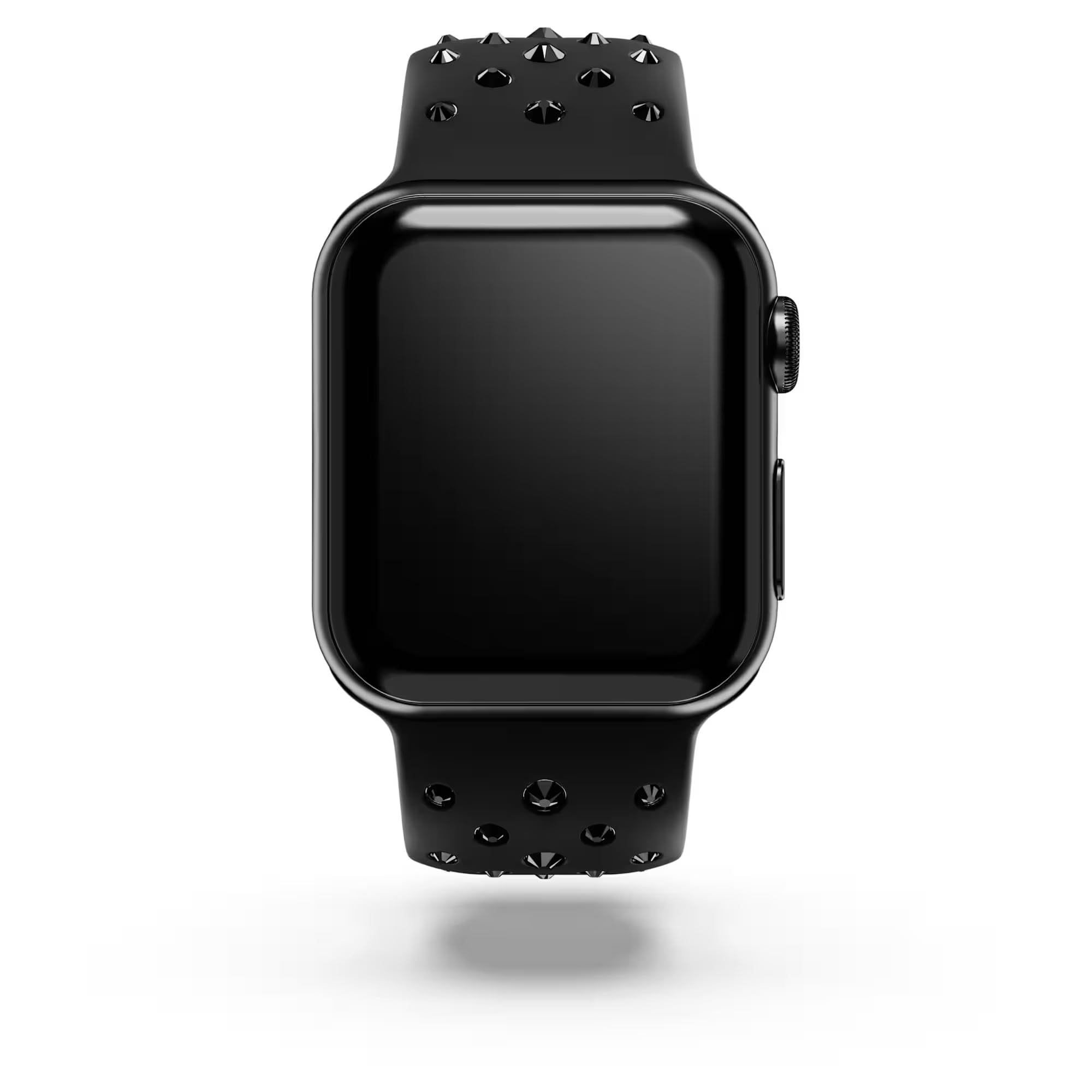 Swarovski Bracelet de montre compatible avec Apple Watch, en silicone avec surpiqûres, acier inoxydable (noir)
