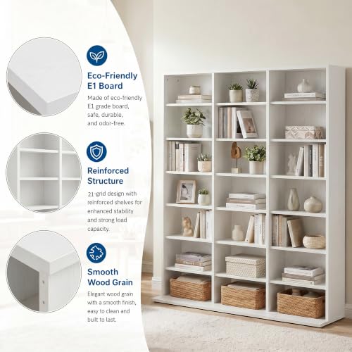 Image of Garvee 7 Tier Tall CD Display Cabinet, 21-Compartment Media Tower, White