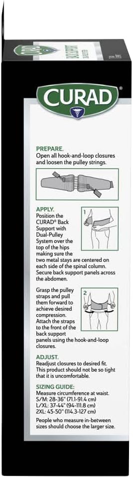CURAD Back Support with Dual- Pulley System, Size S/M - Adjustable Compression