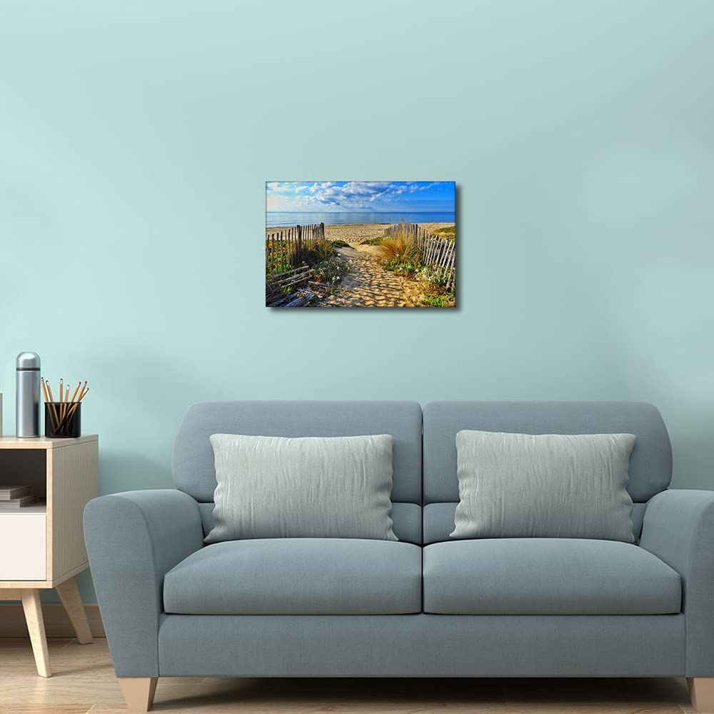 TISHIRON Sand Dune Canvas Art Seaside Fence Seascape Prints for for Living Room Bedroom Beach Painting Framed Wall Art Coastal Landscape Wall Decorations Ready to Hang 8x12in - Image 3