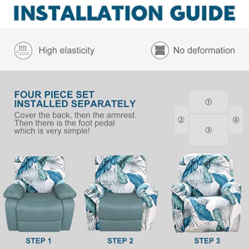 Ghopy 4pcs Recliner Sofa Slipcover with Pocket Stretch Sofa Cover Elastic Sofa Protector Printed Reclining Lounge Chair Covers for Single Seat Couch(leaves) - Image 4