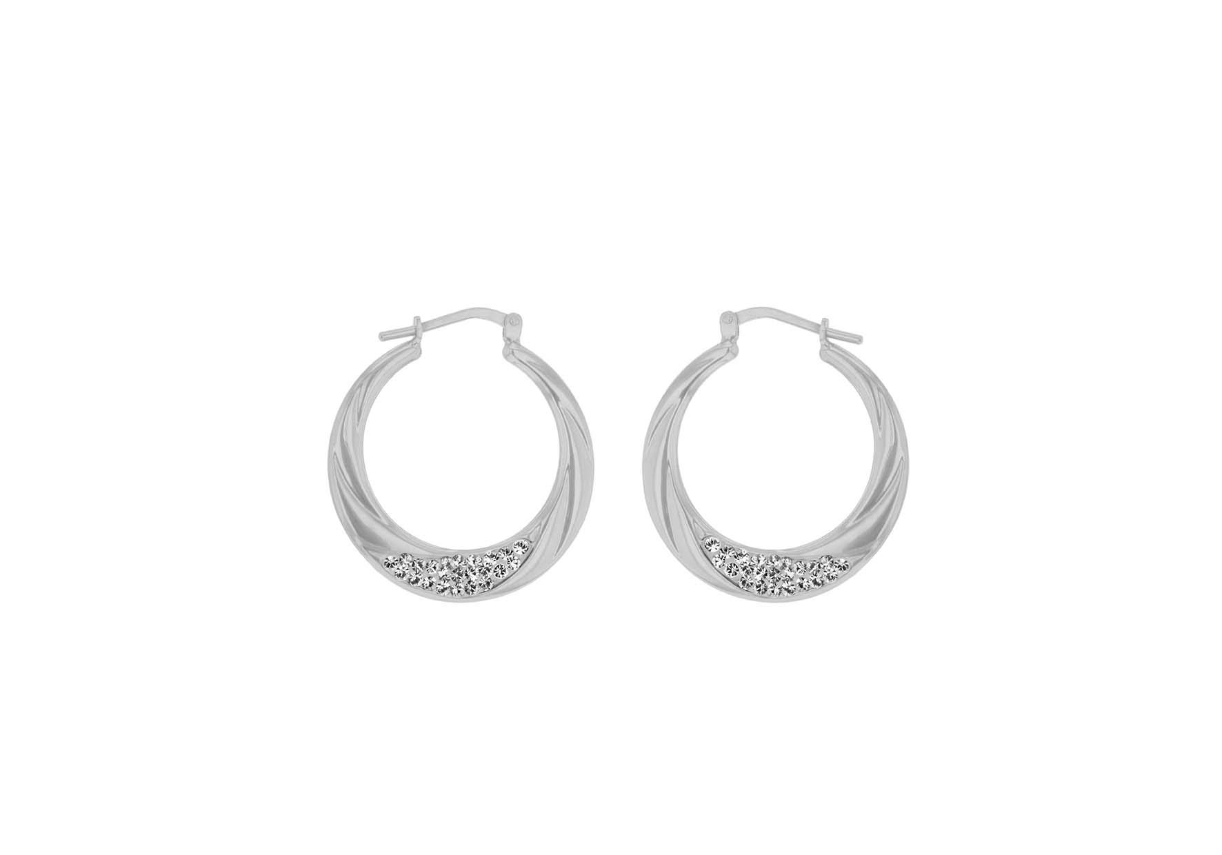 Tuscany SilverWomen's Sterling Silver Rhodium Plated Crystalique 24.8mm x 26.9mm Twist Creole Earrings