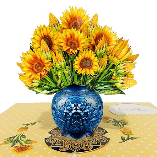 Seyal Sunflower Flower Pot Bouquet 3D Pop Up Card, with Detachable Paper Flower Bouquet, Gift for Birthday, Anniversary, Thank You, All Occasion - Inc