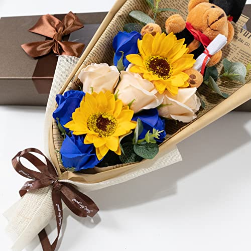 Ansuma 201 13 Inch Graduation Rose Sunflower Scented Soap Flower Bouquet Mini Plush Graduation Teddy Bear thumb #2