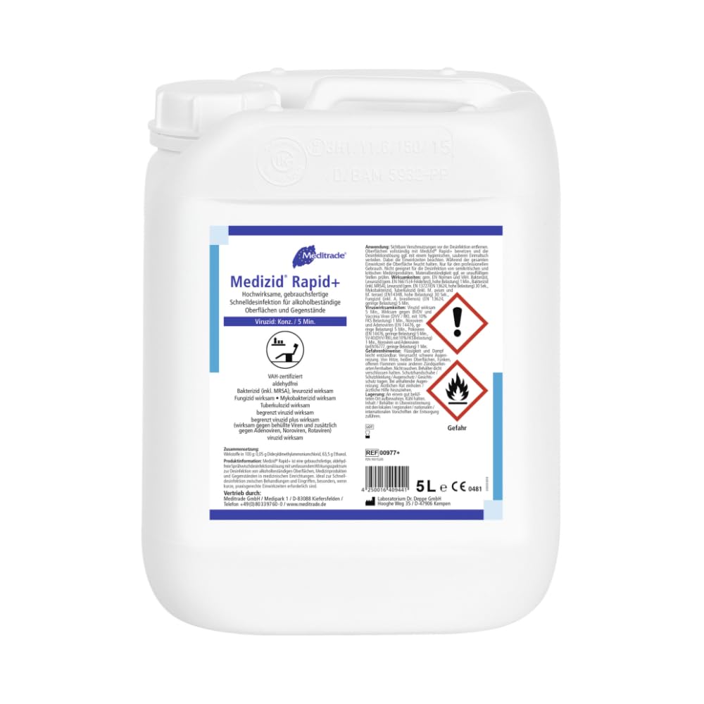 Meditrade 10 Liter Medizid Rapid - aldehydfreie Sprühdesinfektion für alle alkoholbeständigen Oberflächen - 2 x 5 Liter Kanister