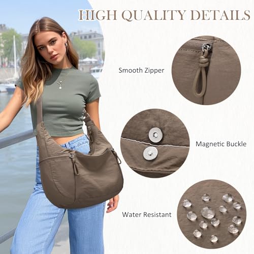Image of VASCHY Crossbody Crescent Bag for Women, Casual Lightweight Nylon Large Slouchy Hobo Bags Purses for Travel /Gym /Work /College