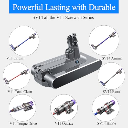 Image of 10000mAh Upgraded V11 SV14 Battery Replacement for Dy /Son V 11 Screw-in【Not for Click-in Type】 25.2V Compatible with Dy /Son V 11 Animal Absolute Pro Torque Drive Cordless Vacuum Screw in Type