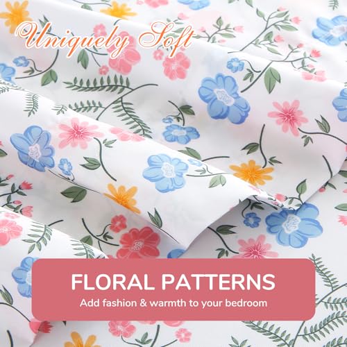 Image of MUXHOMO Queen Size 4 Piece Sheet Set, Soft & Breathable Sheet for Bedroom with Deep Pocket Up to 16 inch, Wrinkle-Free & Cooling Bed Sheet with Flat Sheet, Fitted Sheet & Pillowcases - Colorful Flower