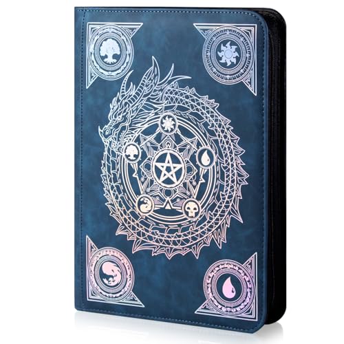 Trading card binder,Ringless Zip laser foiling Binder,540 Double Sided Pocket Collectible Trading Card Albums for YGO,MTG, DTCG,Sport Card, Game Cards (MTG Blue)