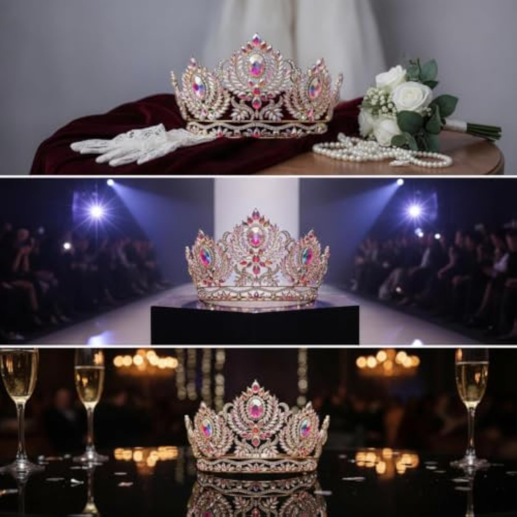 Bridal Tiara Crown with Crystals, Gold-Tone Baroque