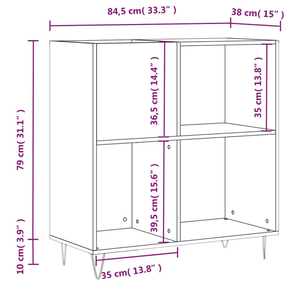 Helloshop26 Armadietto a dischi classico pratico, 84,5 x 38 x 89 cm, in legno di ingegneria, bianco 02_0049167