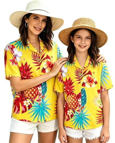 Image of SANGTREE Girls & Women's Hawaiian Shirts Button Down Short Sleeve Floral Tropical Shirt Beach Vacation Blouse Tops