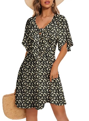 Image of Dokotoo Womens Dresses 2026 Spring Summer Deep V Neck Elegant Cocktail Bow tie Mini Dress S-XL