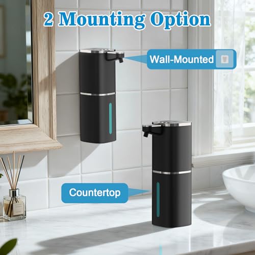 Seifenspender Automatisch Wandbefestigung 400ml Elektrischer Schaumseifenspender mit Sensor, 9-Stufig Einstellbar, Display, USB Wiederaufladbarer Automatic Soap Dispenser für Bad Küche Büro, Schwarz 6