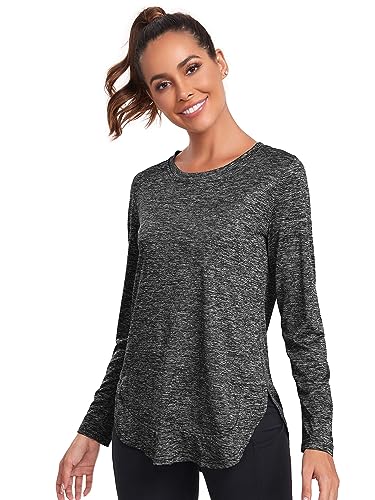 Absttith Women's Long Sleeve Workout Shirts Running Yoga Tops Athletic Sport Tee Side Split2