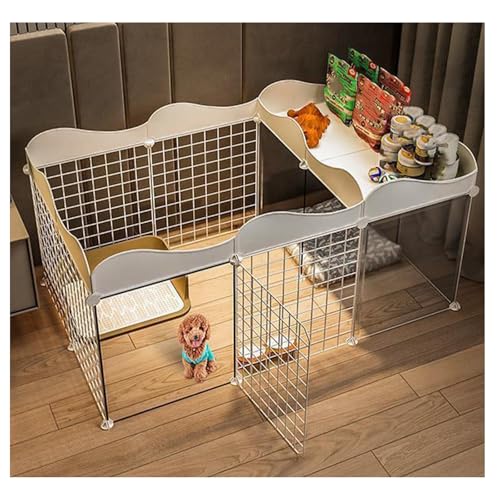 Zuiquity Recinto per Cani Portatile Fai-da-Te con Ripiano Portaoggetti, Recinto Animali con Porta, Gabbia Multifunzionale per Cani con Aree Divise