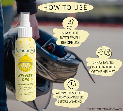 Image of Helmet Deodorizer Spray | Long-Lasting Freshness Upto 7 Days | Nano tech Spray | Eliminates Odor | Perfect for Bikers, Athletes, & Workers (Lemon Grass, 120 ML)