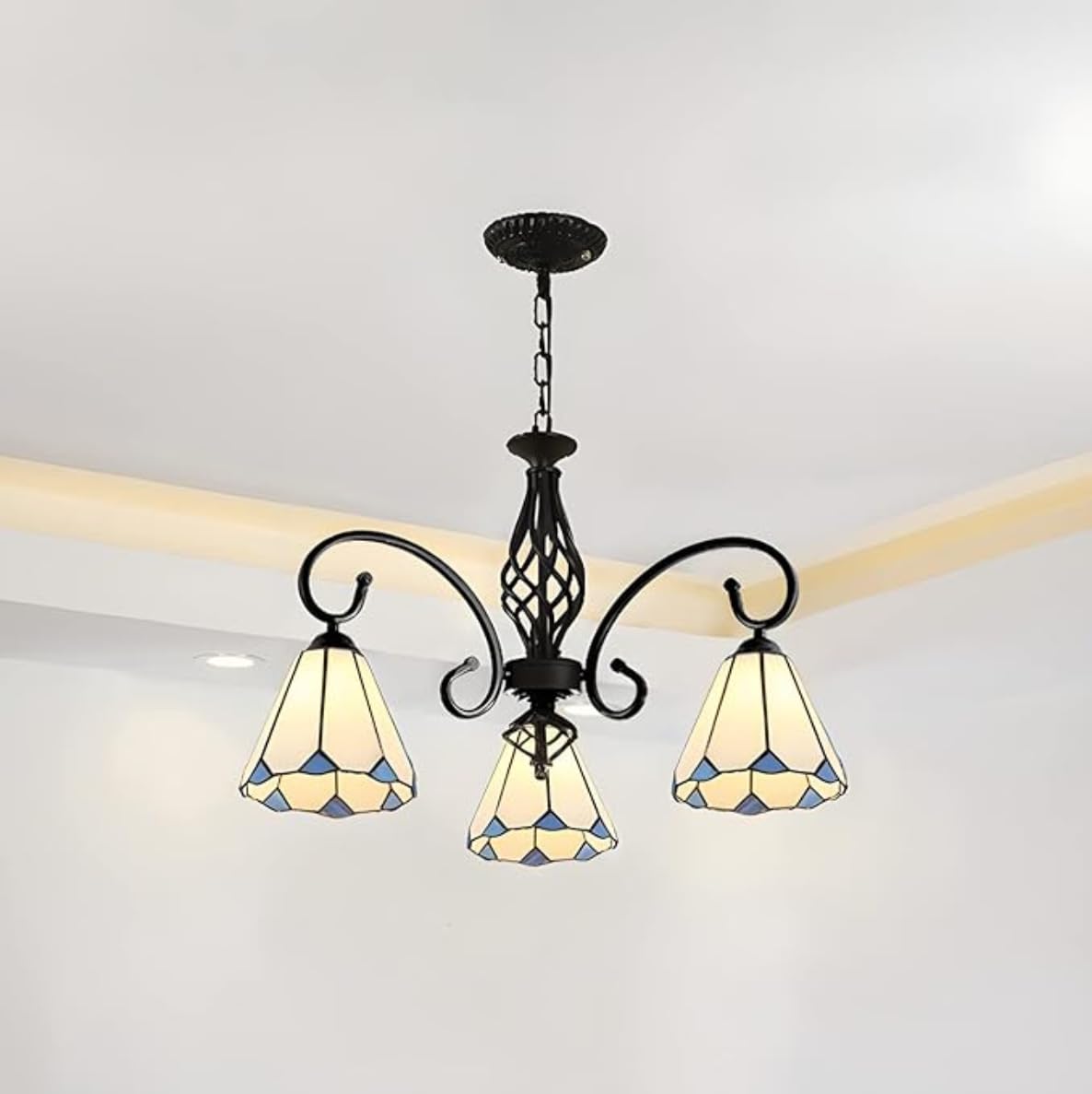SXECAEPS Modern Style Chandelier White Stained Glass Chandeliers Cone Shape Pendant ht 3 hts Dining Room Hanging Lamp