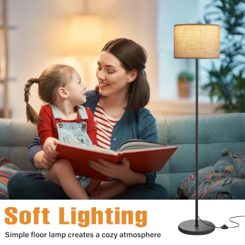 Image of Ambimall 60'' Modern Floor Lamp with Shade, Tall Lamps for Living Room, Bedroom, Office, Dining Room, Linen Grey Shade with Black Pole(Without Bulb)