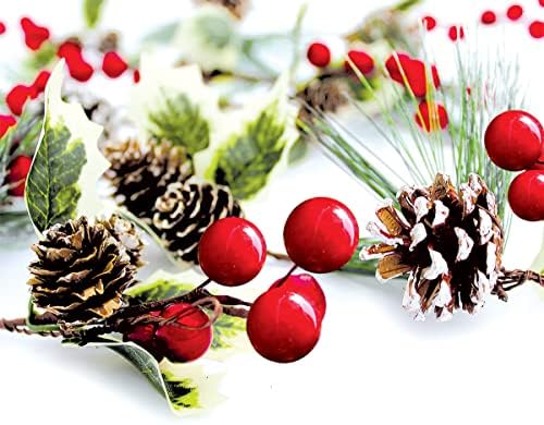 Winter Garland Christmas Decoration of Red Berries, Pine Cones, Holly & Evergreen Pine Needle – Unlit Holiday Berry Décor for Home, Kitchen, Bar & Fireplace & Decorative Outdoor Greenery 6 Ft Long