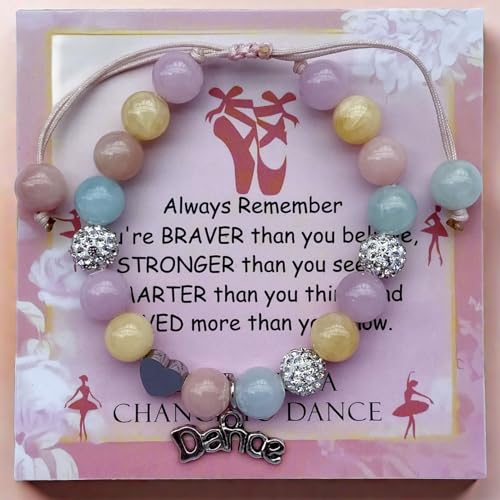 Image of DOLON Colorful Stones Handmade Crystal Ballet Charm Bracelet First Recital Stage Performance Dance Competition Encouragement Gift for Her