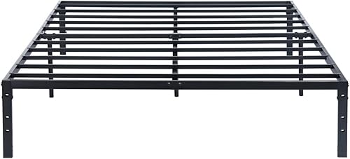 Base de colchón con listones de metal tamaño Queen, plataforma resistente con almacenamiento debajo de la cama, no necesita somier, soporte