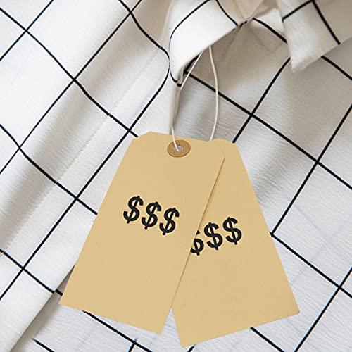 Manila Shipping Tags with Elastic String - Coideal 60 Pcs Blank Strung Cardstock Paper Tags Attached Reinforced Hole, 4 3/4\" x 2 3/8\"