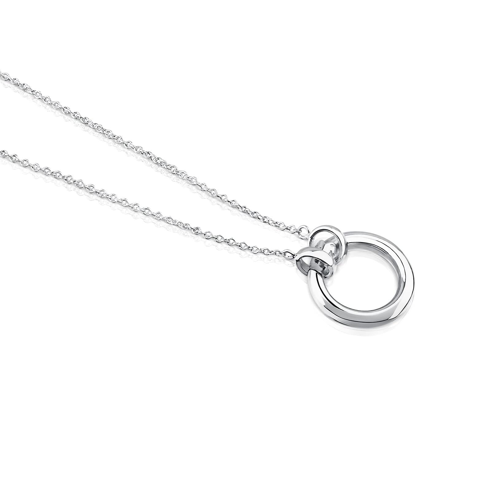 TOUS Collar de Plata de Primera Ley para Mujer con Anilla, Sencillo y Personalizable con los Accesorios, Colección Hold