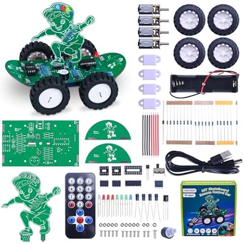 MiOYOOW DIY 360° Rotating RC Car Kit, 5 Speed Rechargeable Remote Control Skateboard Car Soldering Practice Kit, STEM Electronics Learning Kit Outdoor Smart Car Toy for 15+ Years Old Presents Cover
