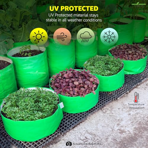 Image of Anandi Green's Premium HDPE Uv Protected 260 GSM Round Shaped Green Colour Plants Grow Bags Suitable for Terrace and Vegetable Gardening 15x9 Inch Pack of 4 Plant Bag