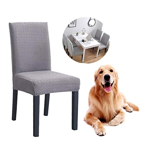 Junyito Juego de 4 Fundas elásticas para Silla, universales, elásticas, para Silla de Comedor (Terciopelo Grueso B-Gris, 4 Unidades)