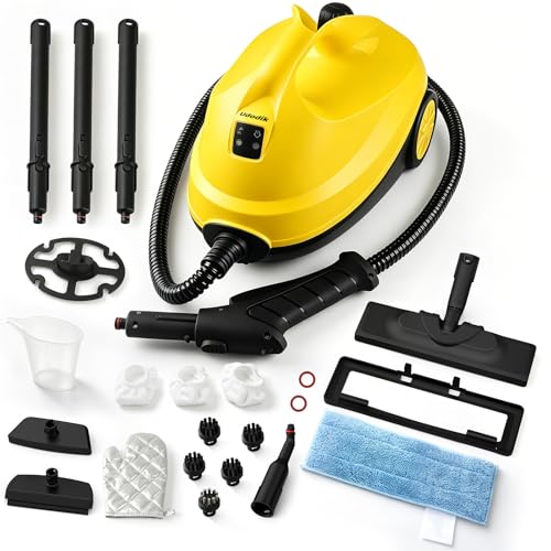 Image of 300F Steam Cleaner for Home, 4.5 Bar, With 21 Accessories | Floor, Window, Oven, Grout, Furniture| Kitchen, Bathroom| 1.5L Tank| 5M Power Cord| Steamer Cleaning| Safety Lock| Yellow