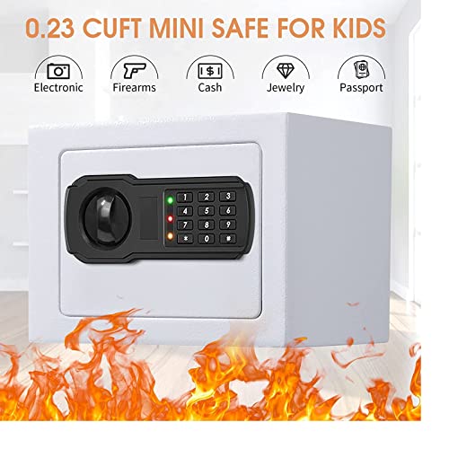 Fireproof Small Safe Box For Money, 0.23 Cu Ft Mini Fireproof Safe With Combination Lock, Digital Safe For Kids Home Hotels Business (17Sp-White-1) #TOP1