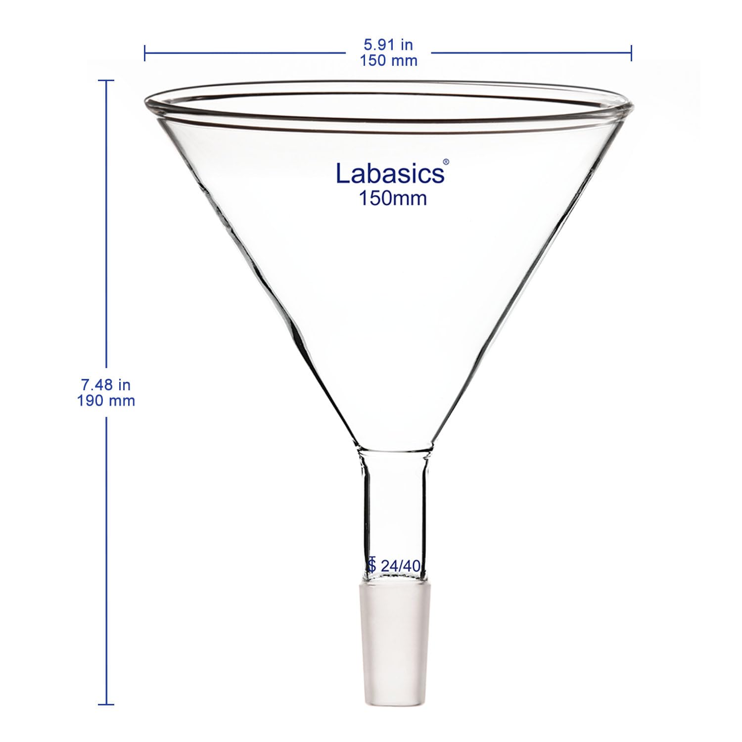 Labasics Entonnoir à Poudre en Verre Borosilicaté, Tige Courte, Diamètre Extérieur 150 mm, Joint 24/40, Transparent