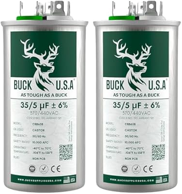 2 Pack Buck 35+5uF 35/5 MFD ±6% CBB65B Dual Run Round Start Capacitor – Ideal for HVAC Systems, Air Conditioner Unit Fan Motor Start, Heat Pump, & Condenser Cool Applications 370/…