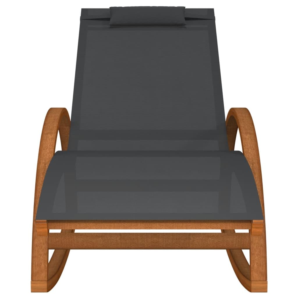 Sedia a Dondolo da Giardino Grigia in Legno e Textilene | Sdraio a dondolo ergonomica per relax in giardino e terrazza, dotata di comodo cuscino imbottito.