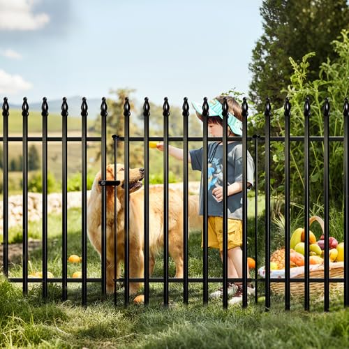Thealyn Metall-Gartenzaun, dekorativer Zaun, 106 cm hoch x 76 cm breit (4 Paneele + 1 Tor, Gesamtlänge 3,8 m), bodenlose Begrenzung für Blumenbeete, Garten, Tierbarriere, schwarz