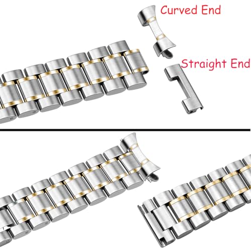 Image of Juntan 20mm 22mm Stainless Steel Watch Band Curved End Straight End for Men Women Metal Watch Bands Strap Quick Release Replacement Bracelet with Double Folding Buckle Silver