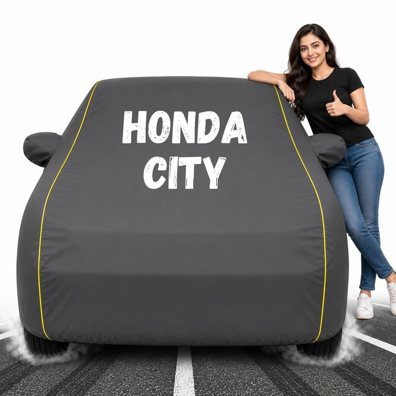 Image of Custom Fit Grey 100% Waterproof Hondo-City Car Cover | Polyester Car Body Covers for Rain & Sun | UV Protection, Dustproof, Scratch Resistant, Windproof, Heat Resistant