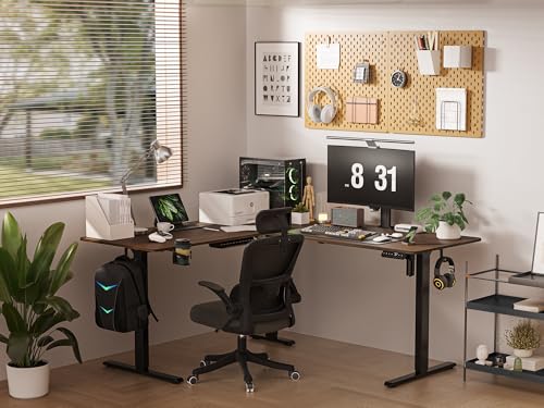 Image of WALKINGDESK 75x61 Inches Reversible L Shaped Standing Desk Height Adjustable with Cup Holder, Electric Corner Computer Workstation for Home Office, Ergonomic Sit Stand up Gaming Desk, Black Walnut