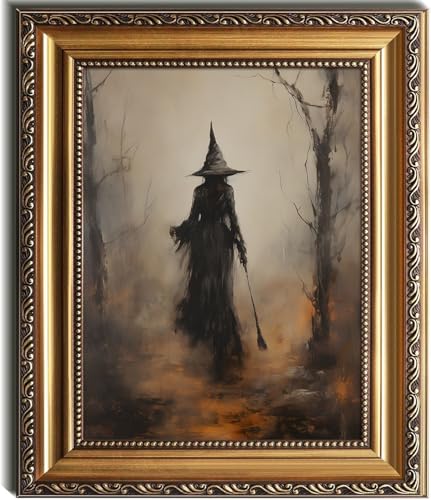Kizbok Gold Framed Wall Art for Home Decor, Vintage Witch