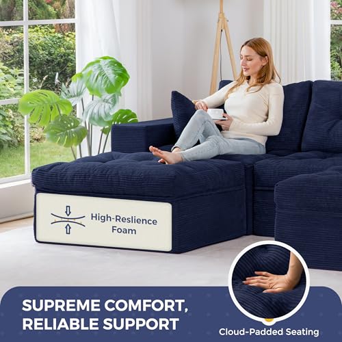 Image of MAXYOYO 104 inch U Shaped Modular Sectional Sofa with 2 Ottomans, Cloud Boneless Couch with Layered Cushion, Flexible Module Combination Sofa for Living Room, No Assembly Required, Navy