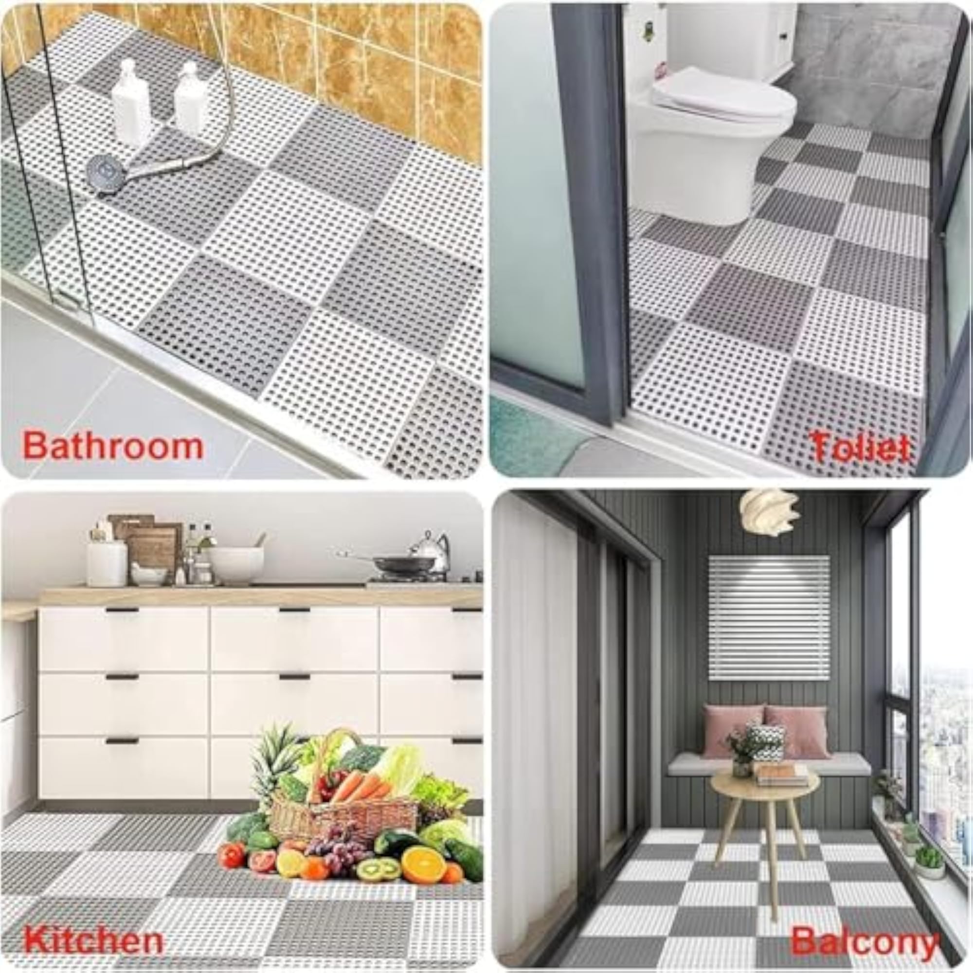 Interlocking Rubber Floor Tiles, Non-Slip Bath Mat