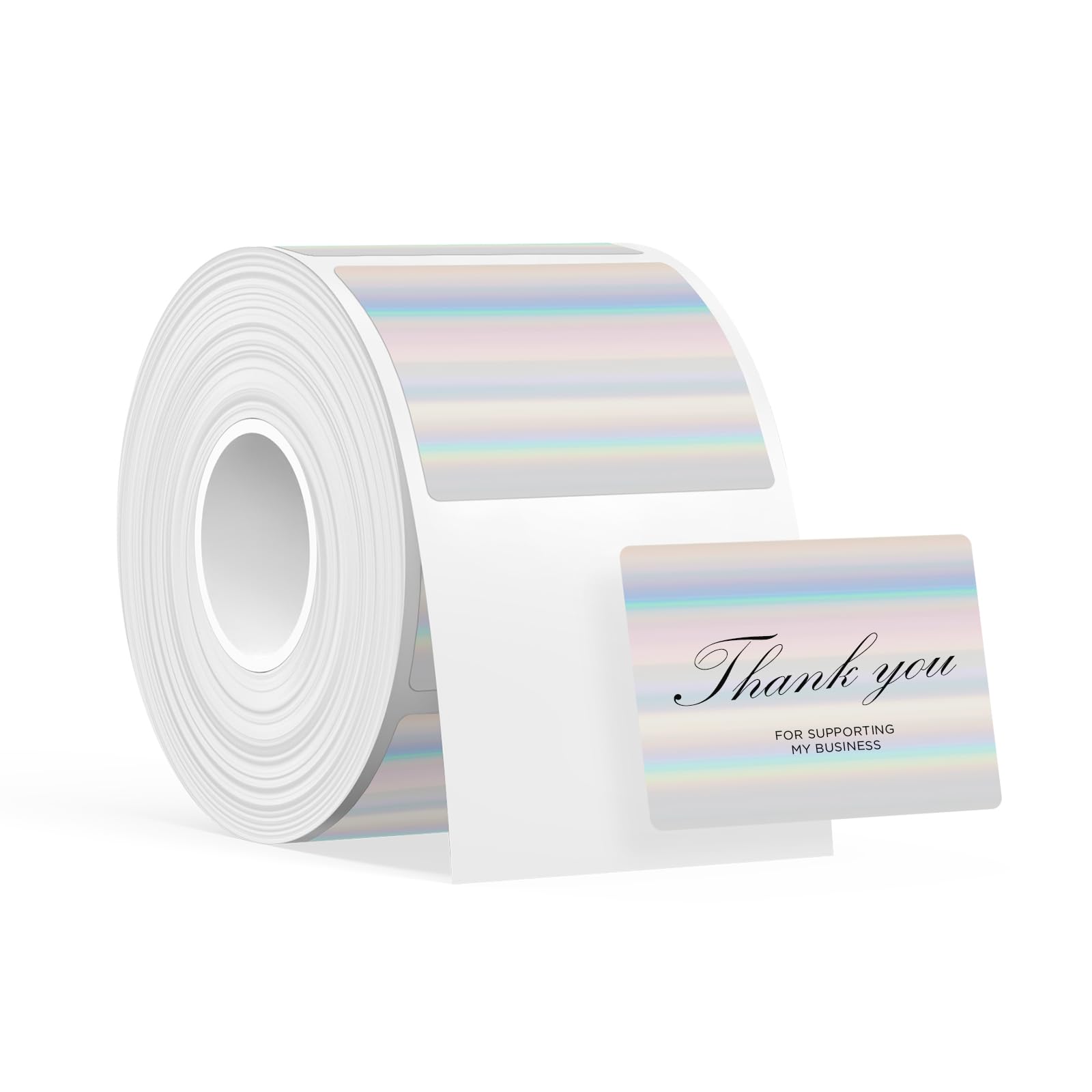 SUPVAN T50M Series Label Maker Tape, 40mm x 30mm 250 Labels/Roll Genuine Laminated Thermal Label Tape Refill, Waterproof Oilproof Highly Adhesive Auto Detect Labels, Black on Holographic Silver โ image 1