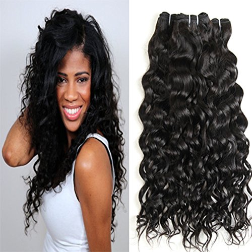 Sakula Brazilian Virgin Remy Water Natural Wave Curly Human Hair Extensions Bundles With 100 Unprocessed Human Hair Weft Weave Natural Black Color (16 18 20 22 Inch)