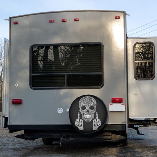 Image of Delerain Skull Middle Finger Spare Tire Covers Waterproof Dust-Proof Spare Wheel Cover Universal Fit for Trailer, RV, SUV, Truck and Many Vehicle (17 Inch for Diameter 31 inch-33 inch)