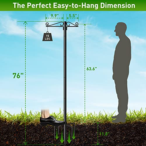 Femond Shepherds Hooks For Outdoor, 76 Inch Bird Feeder Pole With 5 Prong Base,Heavy Duty Adjustable Garden Hanging Plant Hangers For Hummingbird Feeder, Plant Baskets, Solar Light Lanterns (2 Packs) #TOP6