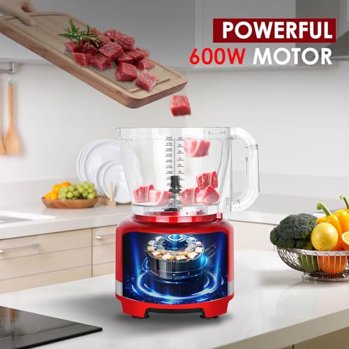 Homtone-16-Cup-Food-Processor-French-Fry-Cutter-Food-Processors-9-Functions-7-Blades-for-Shredding-Slicing-Doughing-Emulsfying-and-Meat-Vegetable-Chopping-for-Home-Use-3-Speeds-600W-Red